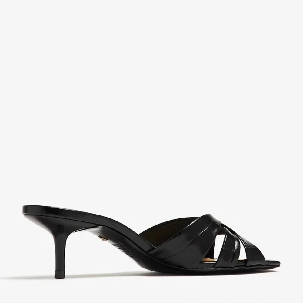 SCHUTZ Black Croc-Embossed Keefa Leather Mules New/ Box & Dustbag Size 8 60mm - Picture 2 of 11